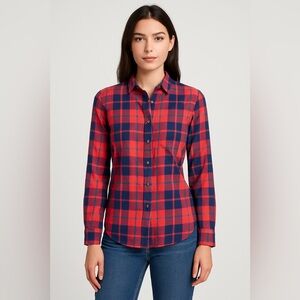 J.Crew Perfect Fit Plaid Button Down Shirt S Red Navy Long Sleeve Preppy Angler